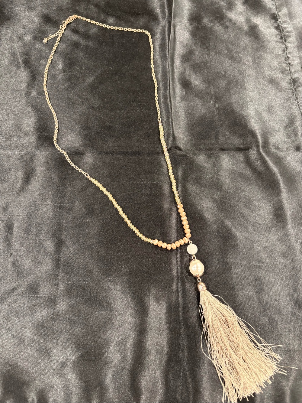 Gold and Beige Tassel Pendant Necklace - Women Jewelry